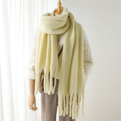 Mohair Pure Color All-matching Winter Warm Lengthened Fringe Bib Towel Limorista