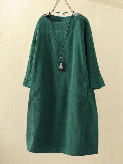 New solid color dress Korean loose three-quarter sleeves Limorista