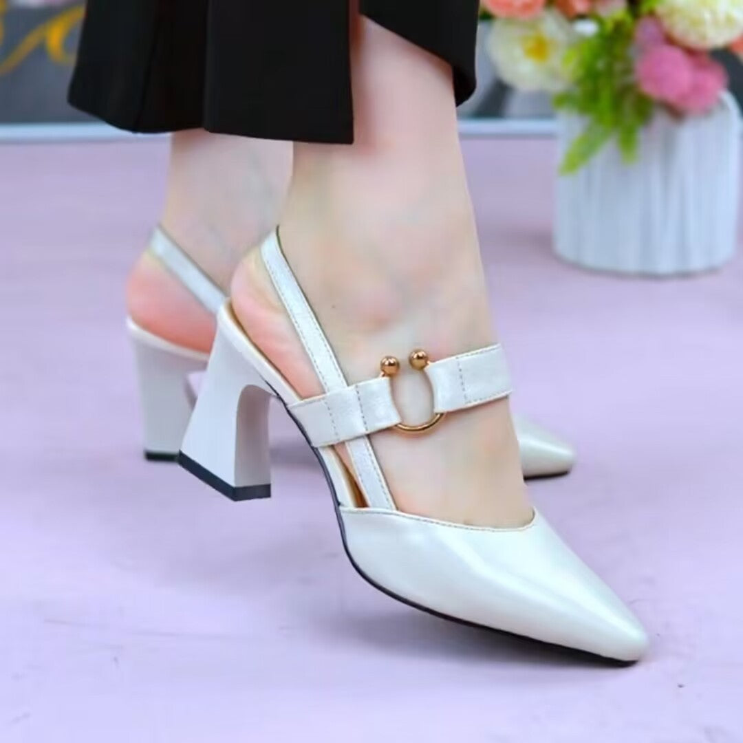 Closed Toe Back Empty Leather Chunky Heel Sandals Woman High-heeled Shoes Limorista