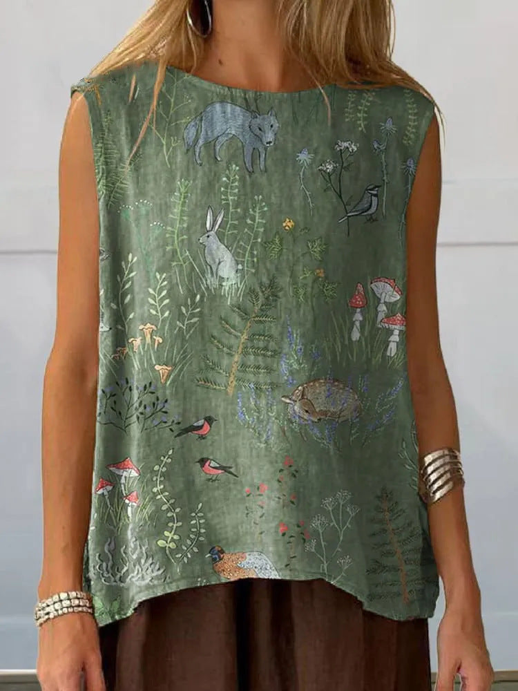 European And American Floral Cotton Linen Vest Limorista