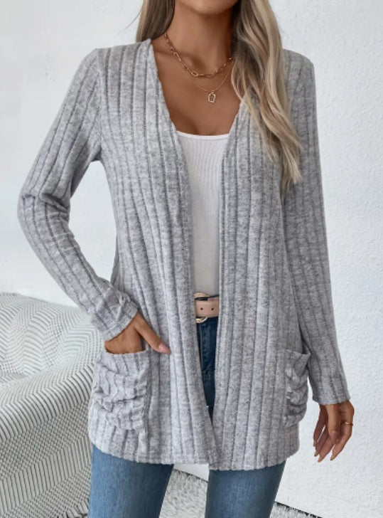 Solid Color Open-Front Cardigan Limorista