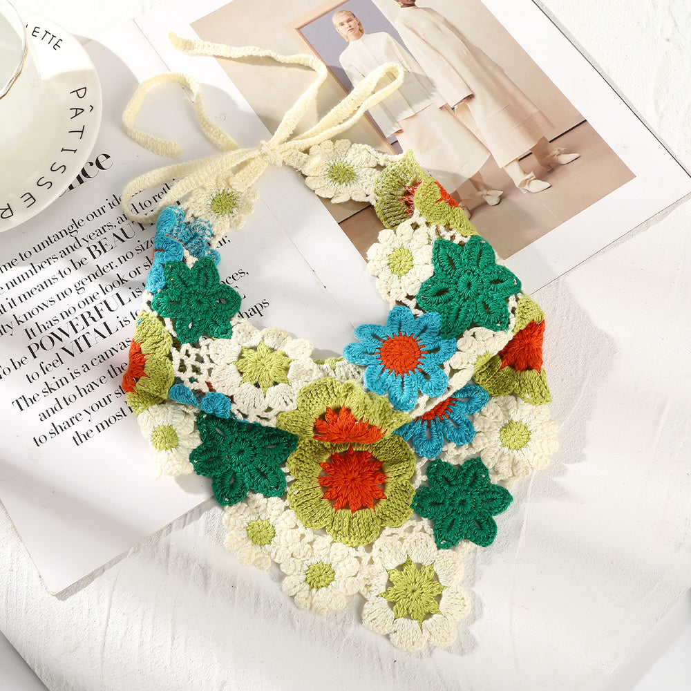 Girl Checker Crochet Triangle Scarf Headband Knitted Flower Limorista