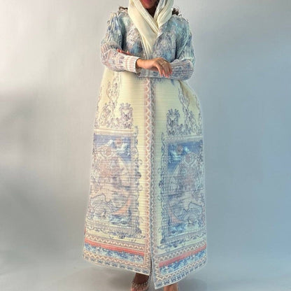 Pleated Trench Djellaba Hot-selling Printed Shawl Cardigan Ethnic Style Cloak Coat Limorista