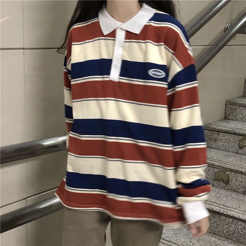 Limorista - Spring And Autumn Idle Style Striped Loose Collar Sweater