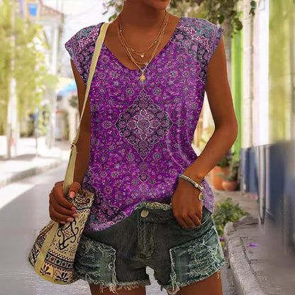 Printed Sleeveless Loose T-shirt Summer Women Limorista