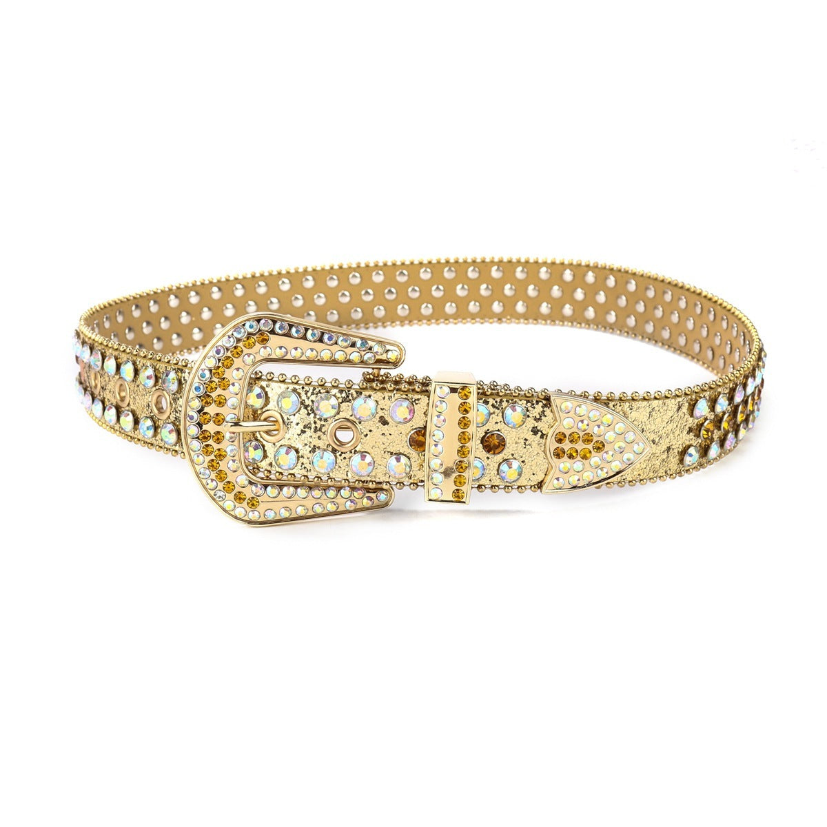 Dark Rhinestone Inlaid Sequins Punk Hip Hop Decorative Rivets Wide Belt Limorista