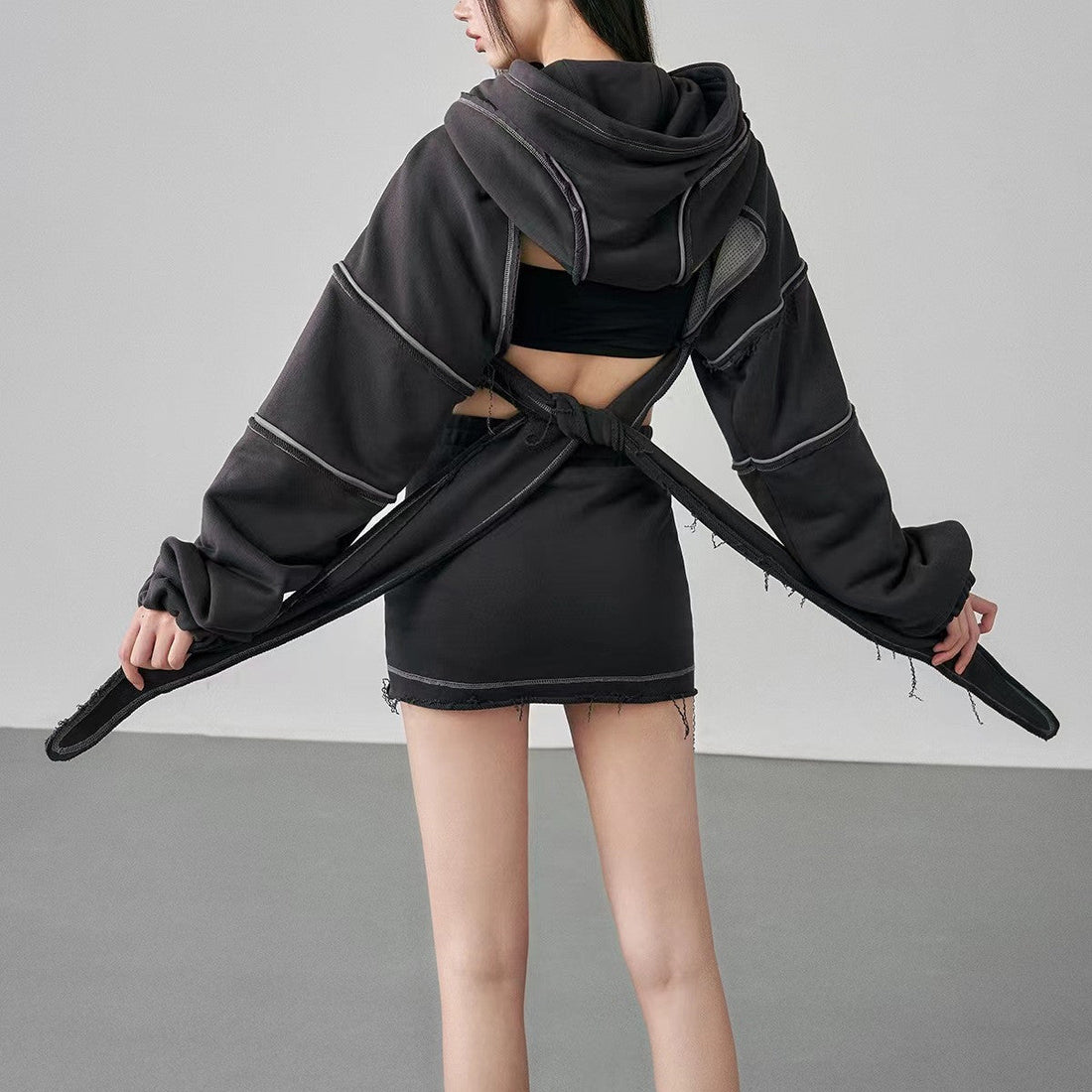New Color Contrast Bright Line Short Hooded Sweater Limorista