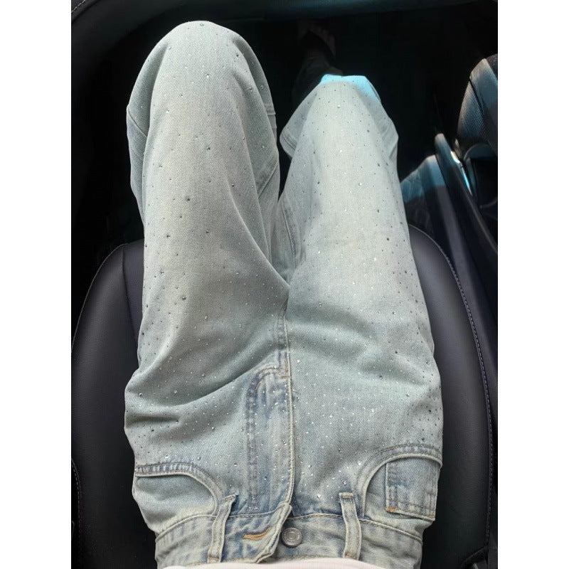 Straight Jeans For Women, Designer Rhinestones, High Waist, Loose And Slim, Drapey, Narrow Version Wide-leg Pants Limorista