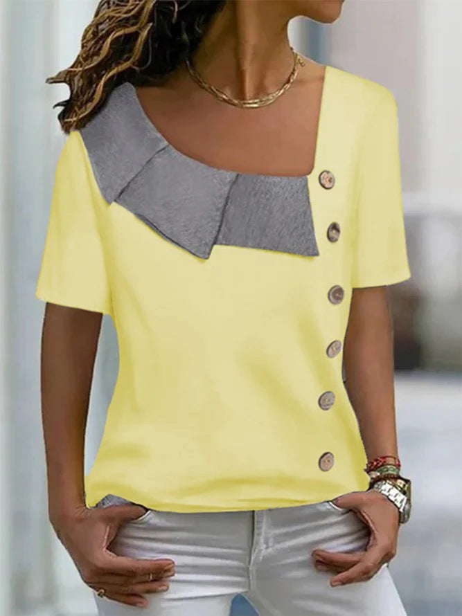 Fashion Diagonal Collar Short Sleeves Limorista