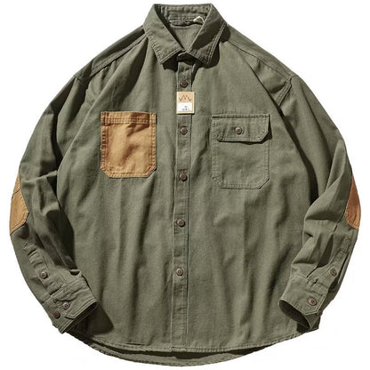 Men Clothing Sleeve Stick Cloth Washed Cotton Long-sleeved Shirt Men&