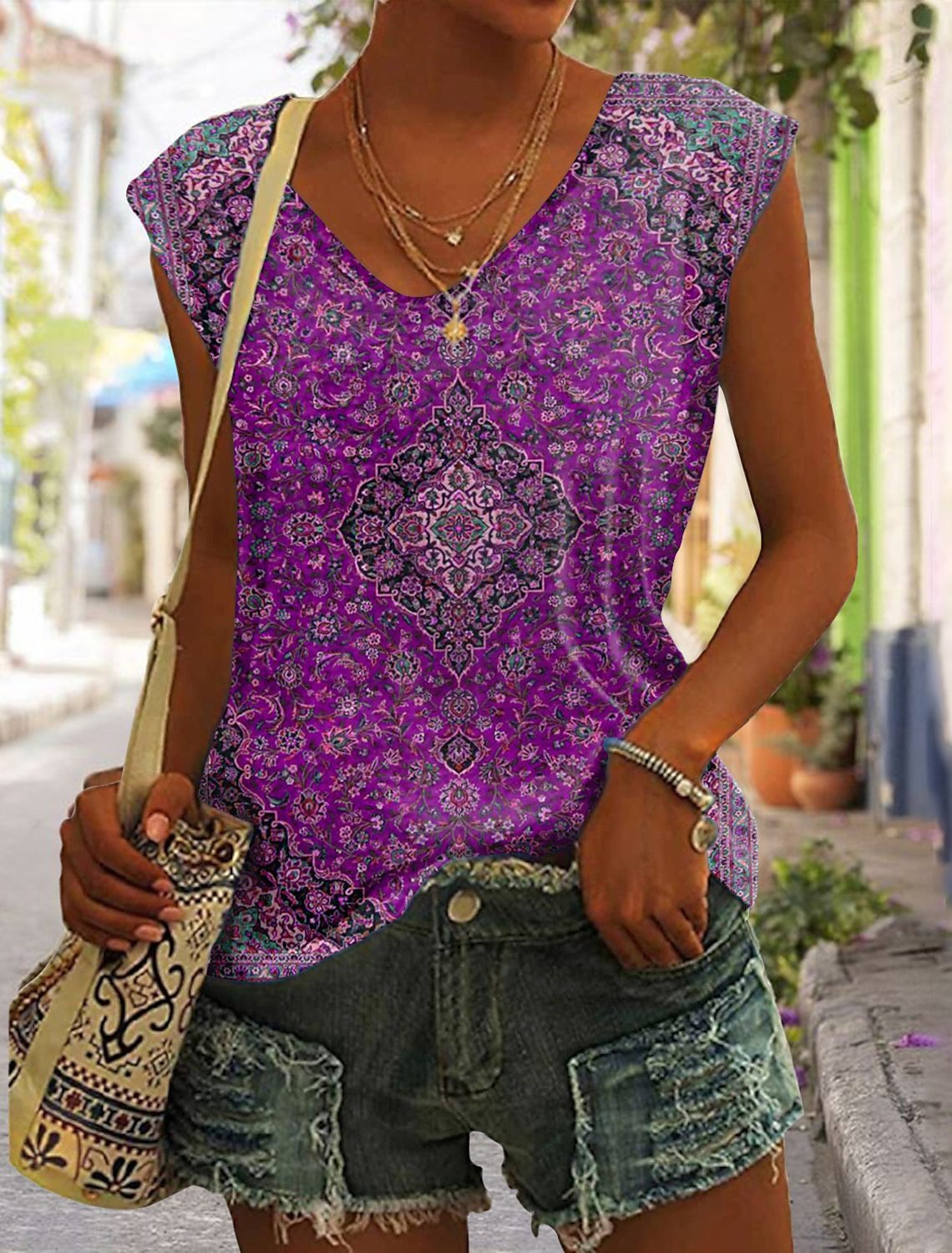 Printed Sleeveless Loose T-shirt Summer Women Limorista
