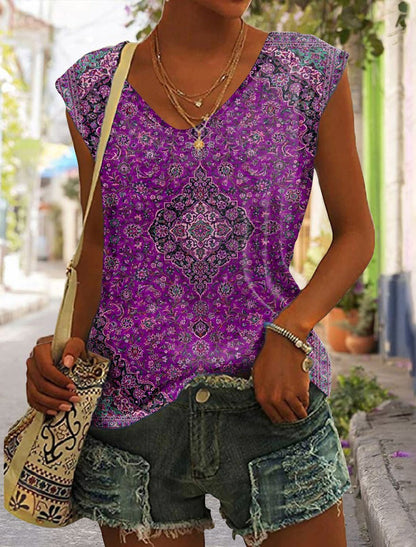 Printed Sleeveless Loose T-shirt Summer Women Limorista