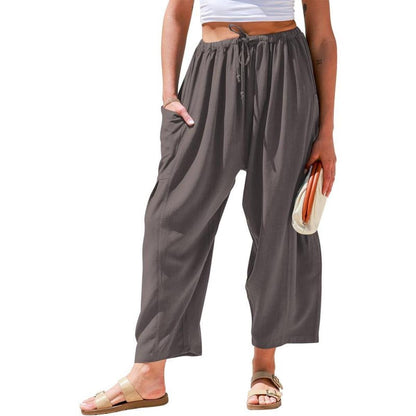 High Waist Wide Leg Loose Harem Cotton And Linen Trousers Limorista