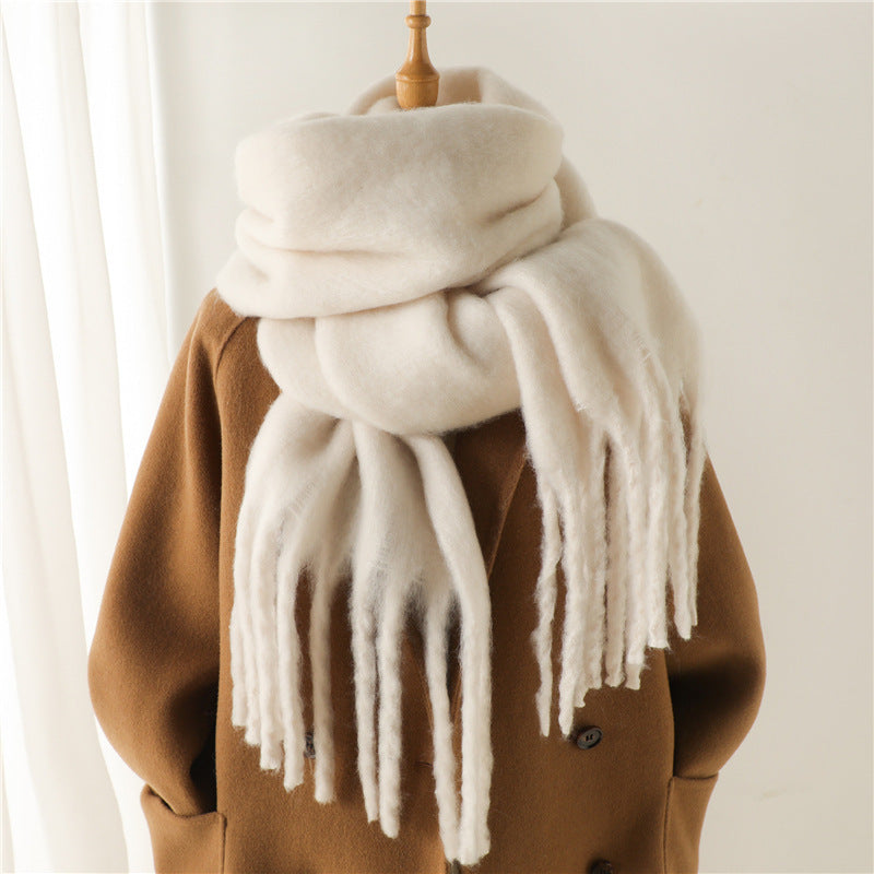 Mohair Pure Color All-matching Winter Warm Lengthened Fringe Bib Towel Limorista