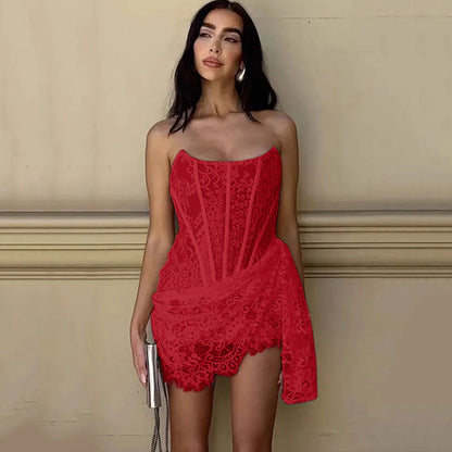Strapless Lace Dress Party Women Fashion And Sexy Slim Skirt With Back Lace-up Design Limorista