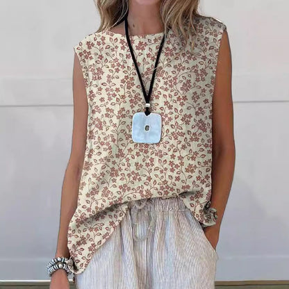 European And American Floral Cotton Linen Vest Limorista