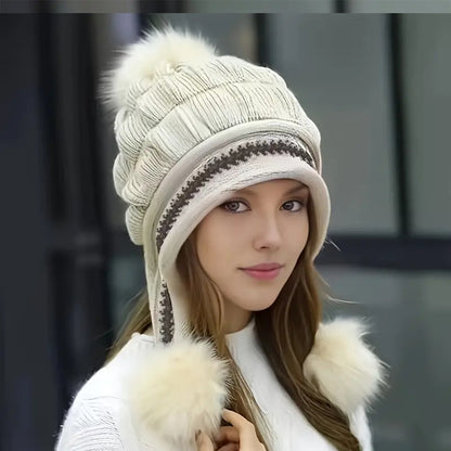 Cozy Knit Fleece-Feel Beanie With Ear Flaps &amp; Pompom Warm Winter Hat For Women Perfect For Skiing &amp; Outdoor Activities Limorista