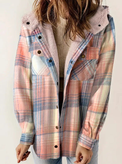 Casual Plaid Hooded Woolen Coat Thickened Fleece-lined Warm Jacket Limorista