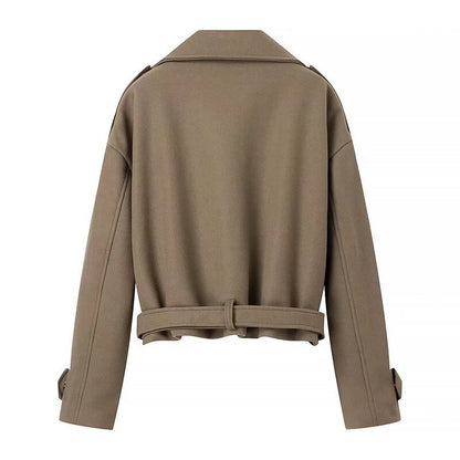 Belt Suit Collar Woolen Coat Short Woolen Trench Coat Limorista