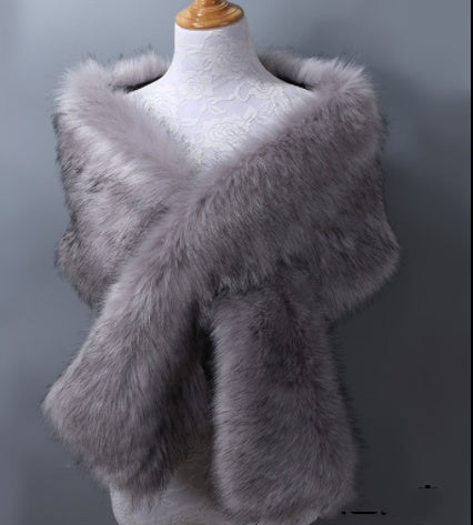 Lengthened Faux Fox Fur Bridal Evening Dress Limorista