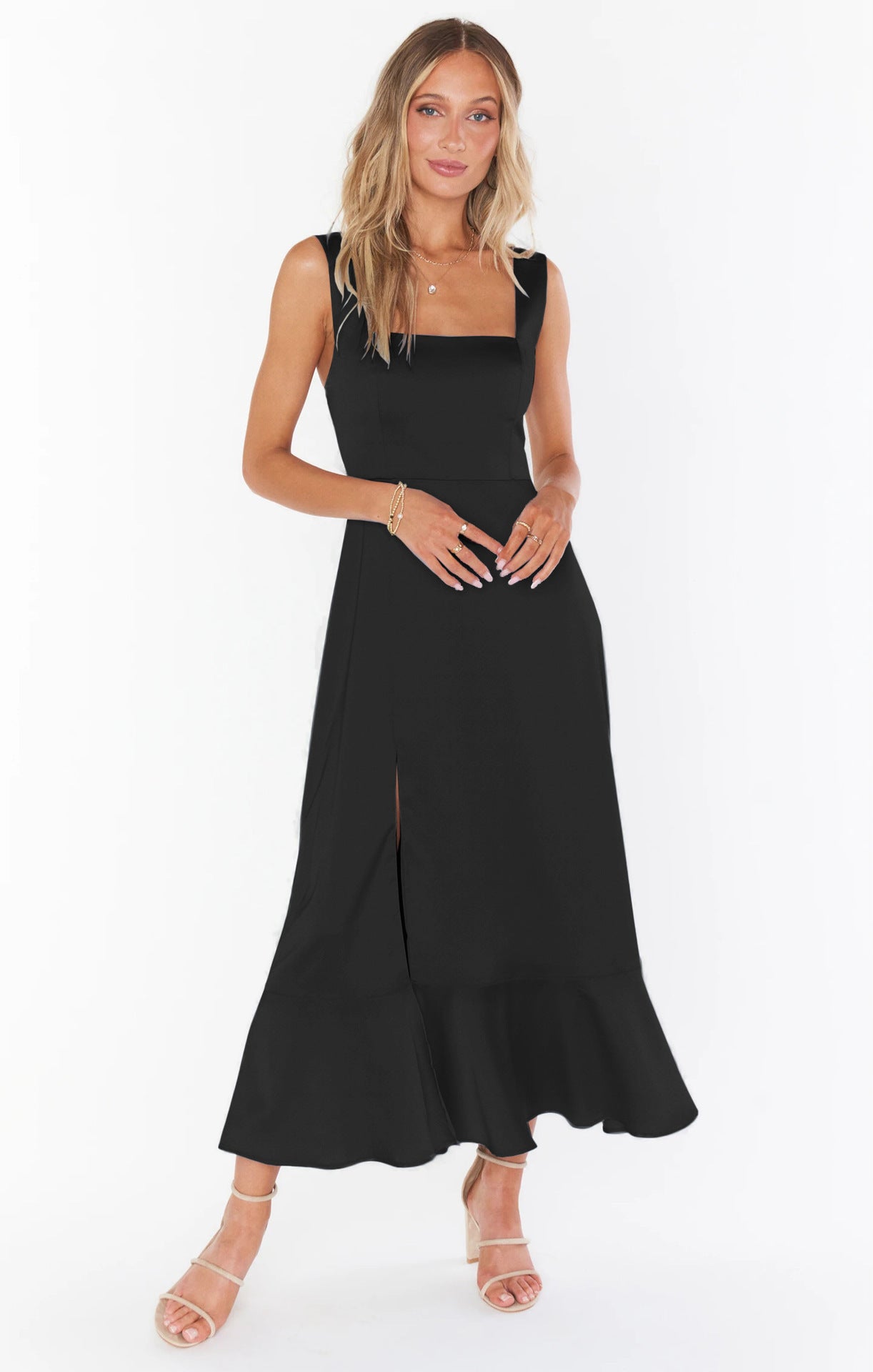 Temperament Suspender Split Dress With Lace-up Design Fashion Summer Ruffled Beach Dresses For Women Limorista