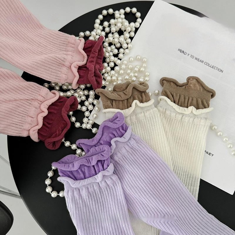 Contrast Color Double Screw Transparent Silk Cool Sunken Stripe Socks Limorista