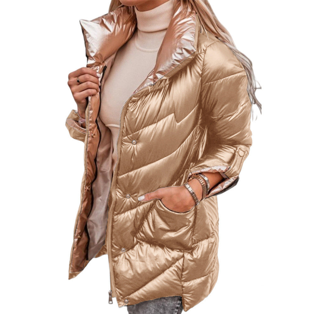 New Style Ladies Pure Color Glossy Stretchable Sleeves Zipper Cardigan Cotton Jersey Limorista