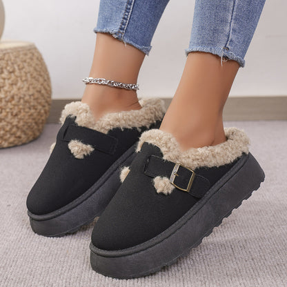 Fashion Thick-soled Plush Buckle Cotton Slippers Winter Indoor And Outdoor Casual Warm Shoes Women Garden Slipper Limorista