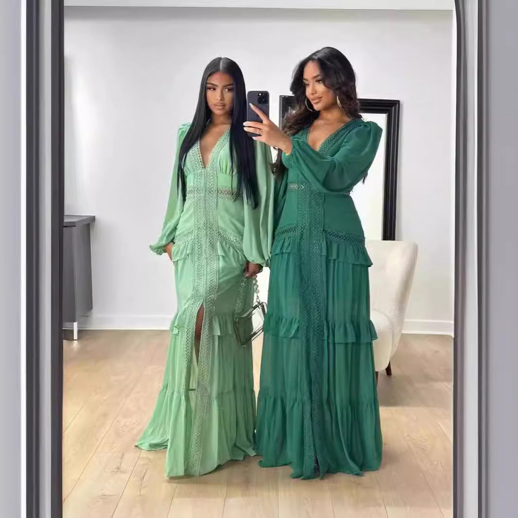 Elegant Stitching Long Sleeve V-neck Dress Limorista
