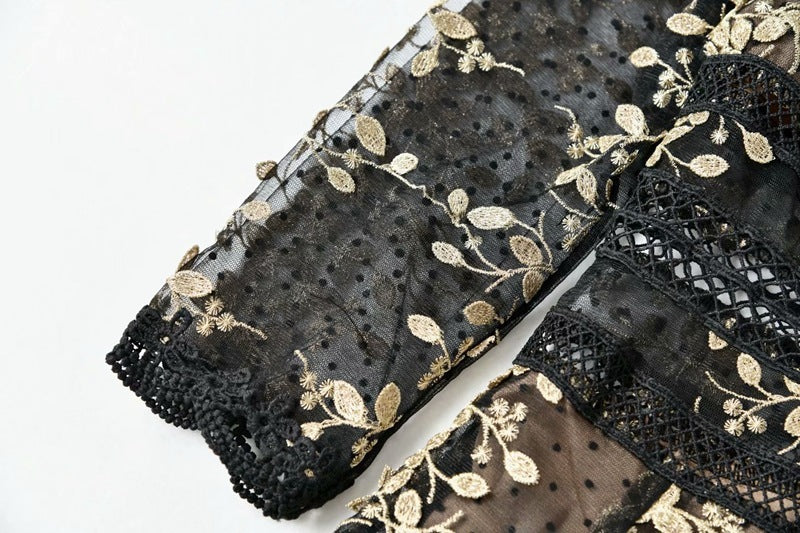 Embroidery Mesh Black Dress Women Limorista