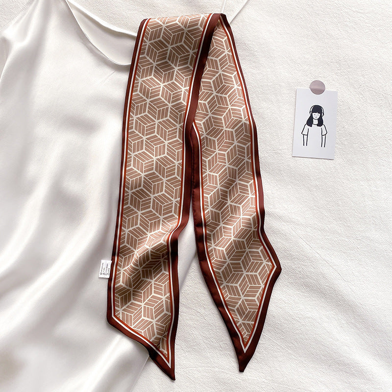 Narrow Long Strip Small Silk Scarf Women Fashion Leopard Pattern Limorista