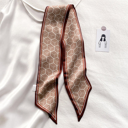 Narrow Long Strip Small Silk Scarf Women Fashion Leopard Pattern Limorista
