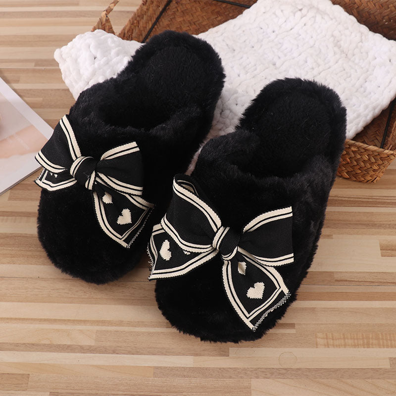 Ins Bow Slippers Home Fashion Warm Non-slip Floor Bedroom Slipper For Women House Shoes Limorista