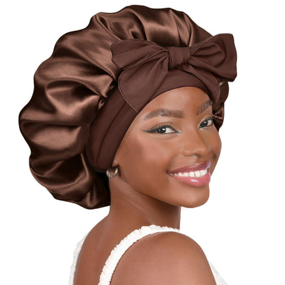Double-layer Ribbon Round Cap Bow Hair Care Wide-brimmed Hat Limorista