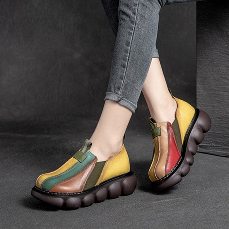 New Fashion Color-blocking Ethnic Style Round Toe Thick Sole Shoes Limorista
