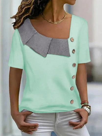 Fashion Diagonal Collar Short Sleeves Limorista
