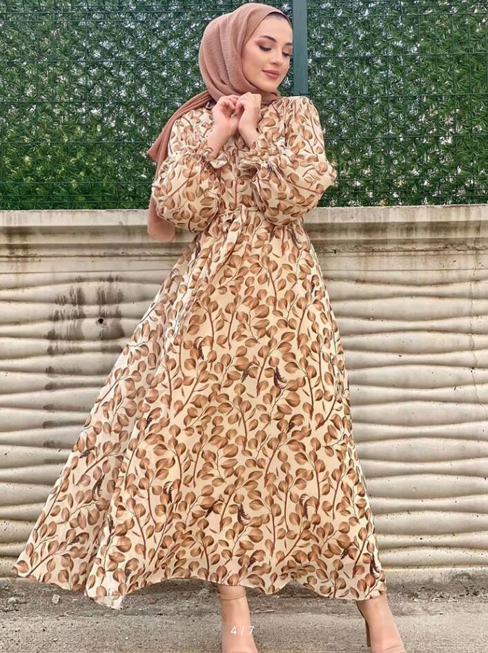 Ruffled Collar Printed Middle East Muslim Conservative Trousers Dress Limorista