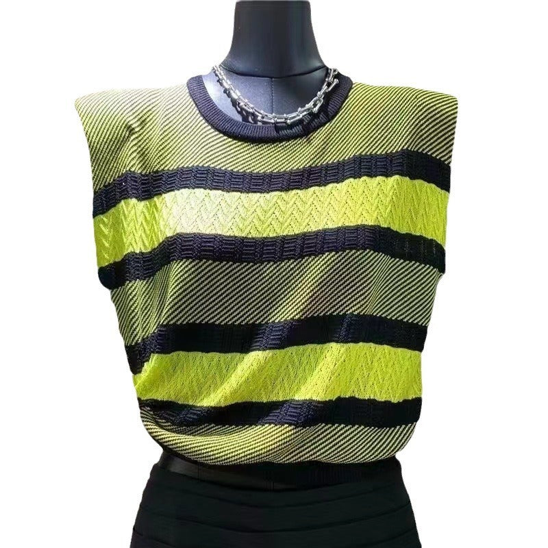 Striped Contrast Color Knitwear Vest Top Limorista