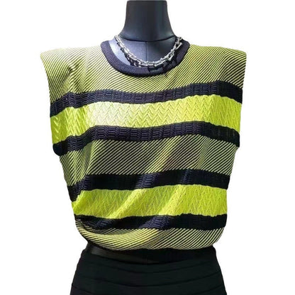 Striped Contrast Color Knitwear Vest Top Limorista