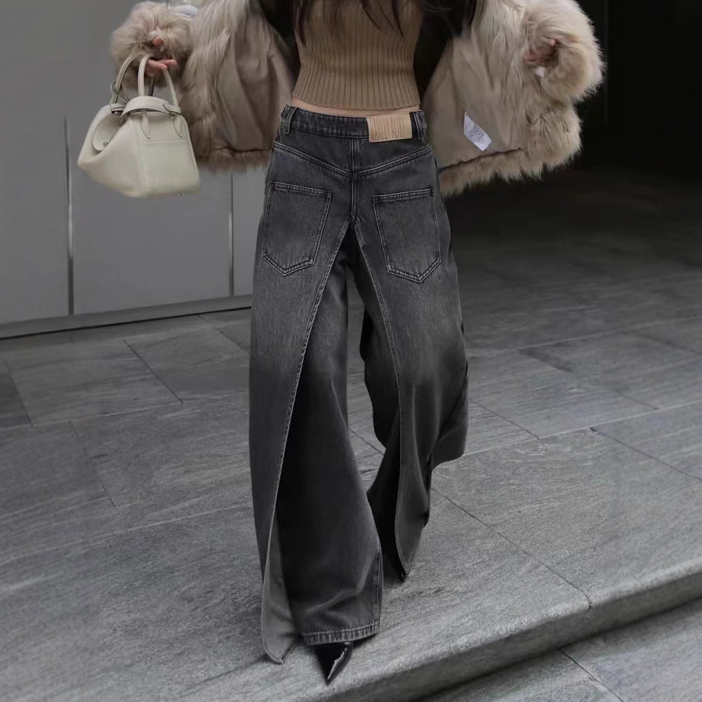 Y2g Waste Soil Wind Front And Back Wear Washed Loose Wide Leg Jeans Limorista