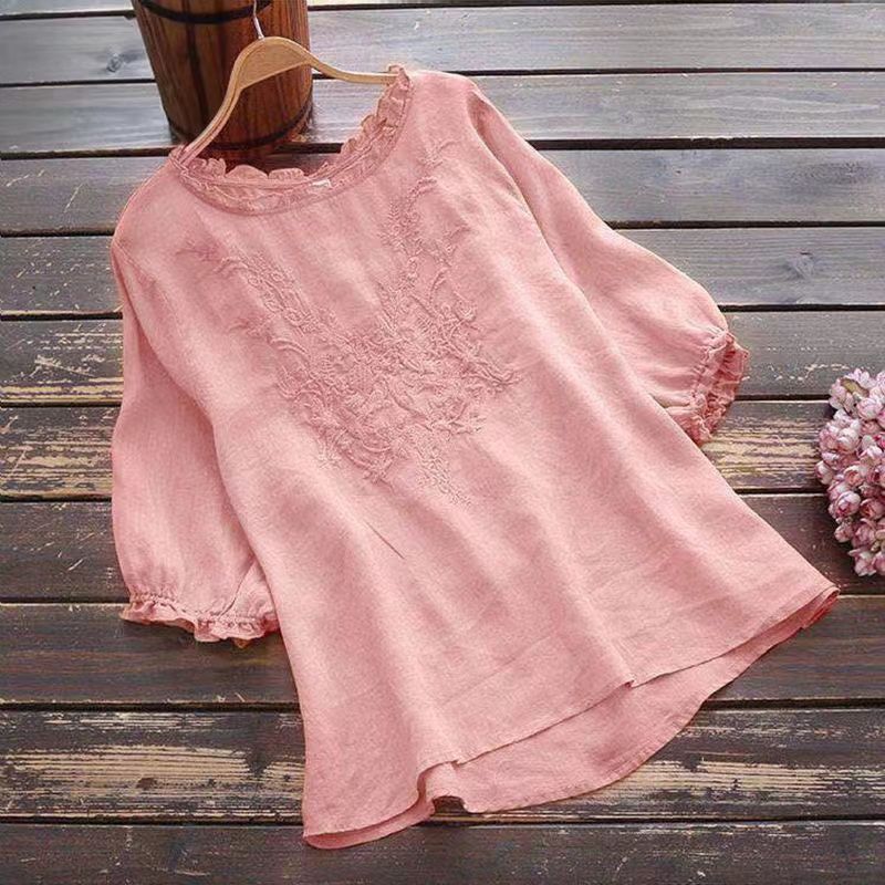 Art Style Short Sleeve T-shirt Female Embroidered Plus Size Limorista