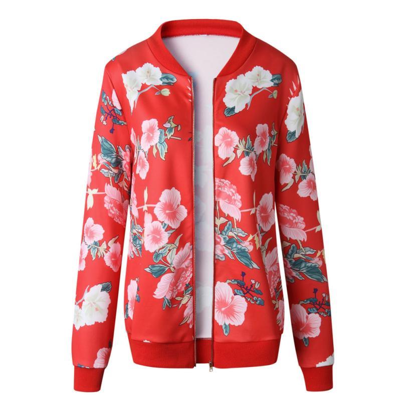 Fashion Printed Round Neck Zipper Long Sleeve Coat Limorista