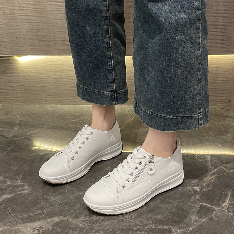 Plus Size Solid Color Low Cut Fashion Round Head Lace-up Platform Women&