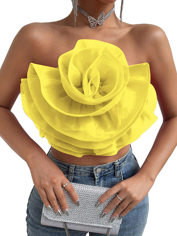 Three-dimensional Organza Flower Small Sling Chest-wrapped Vest Limorista