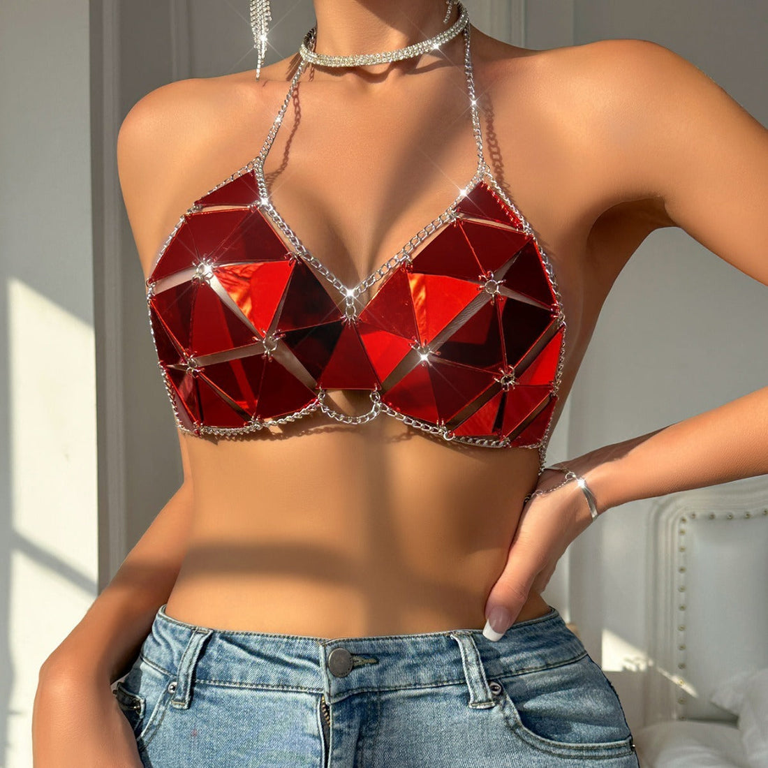 Fashion Nightclub Acrylic Paillette Triangle Stitching Bikini Limorista