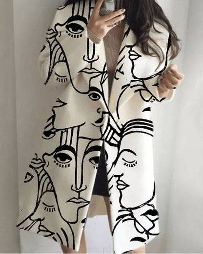 Turn-down Collar Coat Printed Woolen Long-cut Coat Limorista