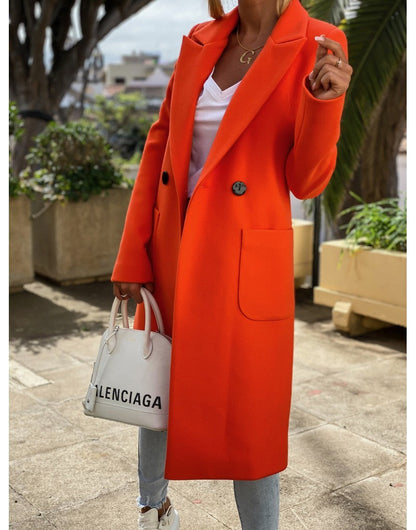 Long candy color lapel woolen coat Limorista