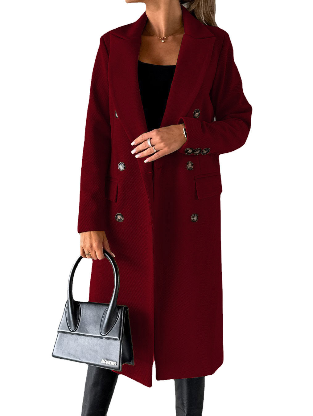 Long Sleeve Lapel Coat Winter Fashion Solid Double Breasted Slim Long Jacket Womens Clothing Limorista