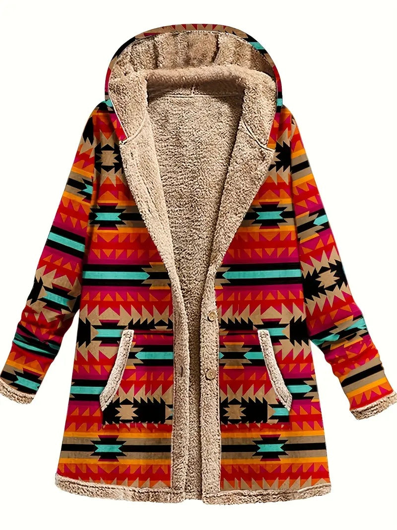 Cotton And Linen Printed Hoodie Warm Plush Coat Limorista