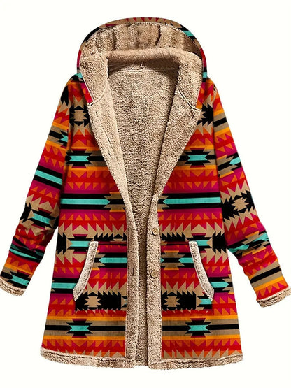 Cotton And Linen Printed Hoodie Warm Plush Coat Limorista